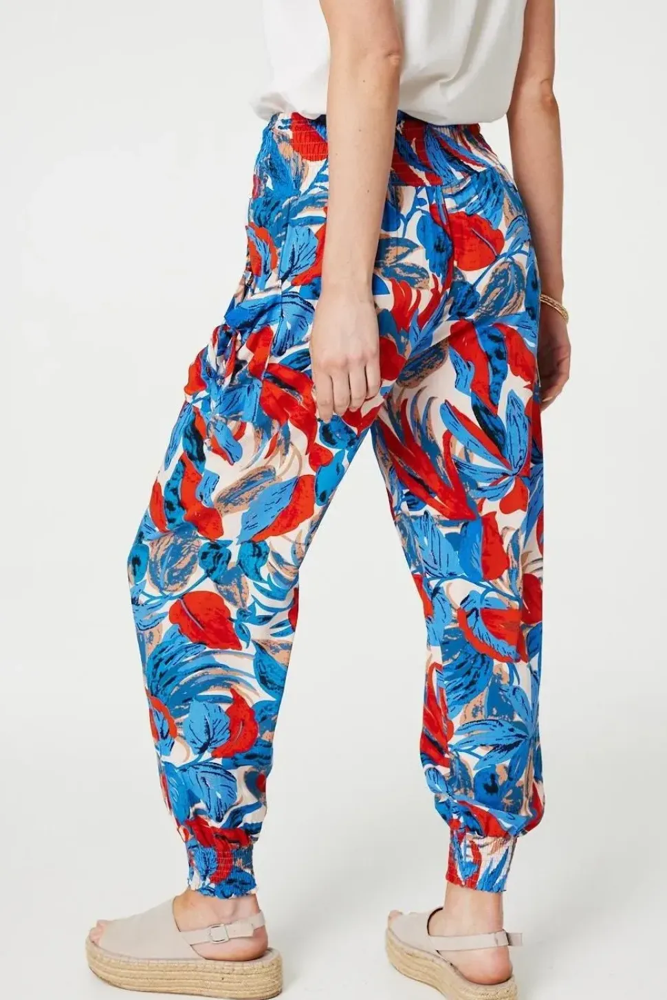 Tropical Leaf Print Harem Pants