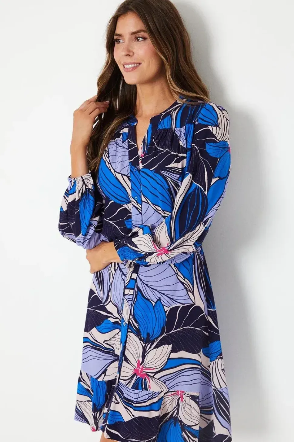 Tropical Print Button Through Shift Dress