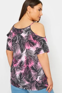 Tropical Print Cold Shoulder Top