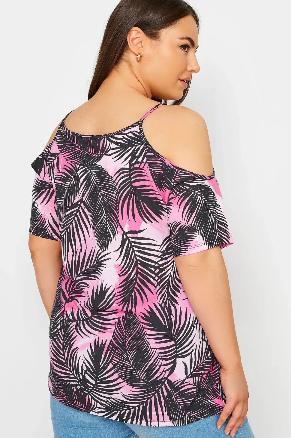 Tropical Print Cold Shoulder Top
