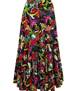 Tropical Print Crinkle Elasticated Maxi Skirt