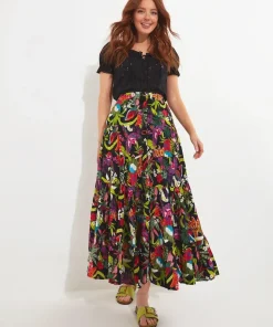 Tropical Print Crinkle Elasticated Maxi Skirt