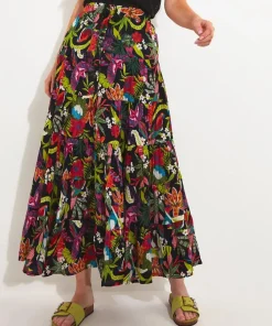 Tropical Print Crinkle Elasticated Maxi Skirt