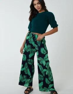 Tropical Print Elastic Waist Culotte