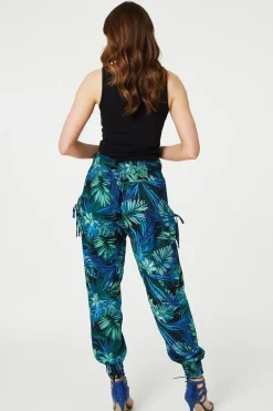 Tropical Print High Waist Harem Pants