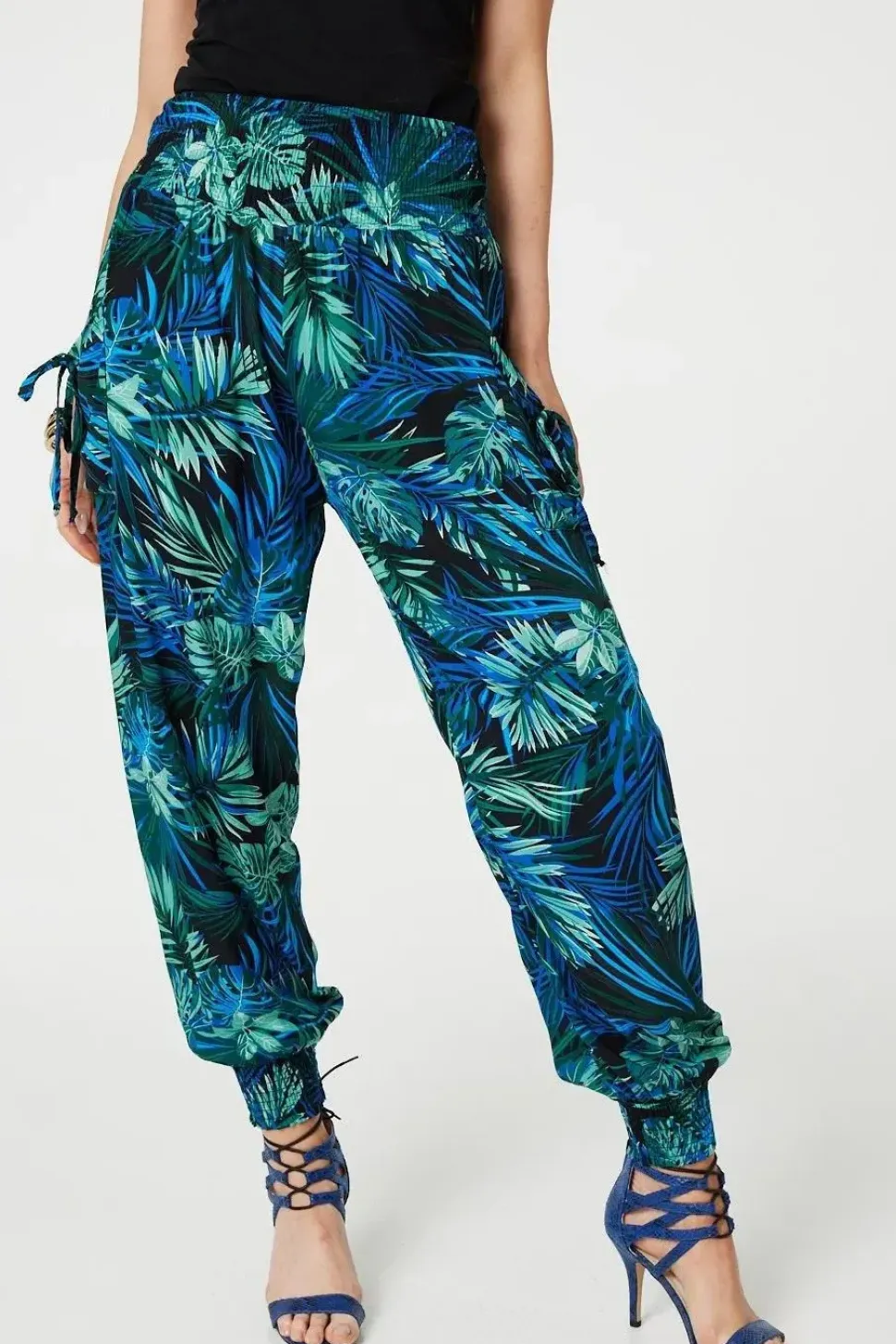 Tropical Print High Waist Harem Pants