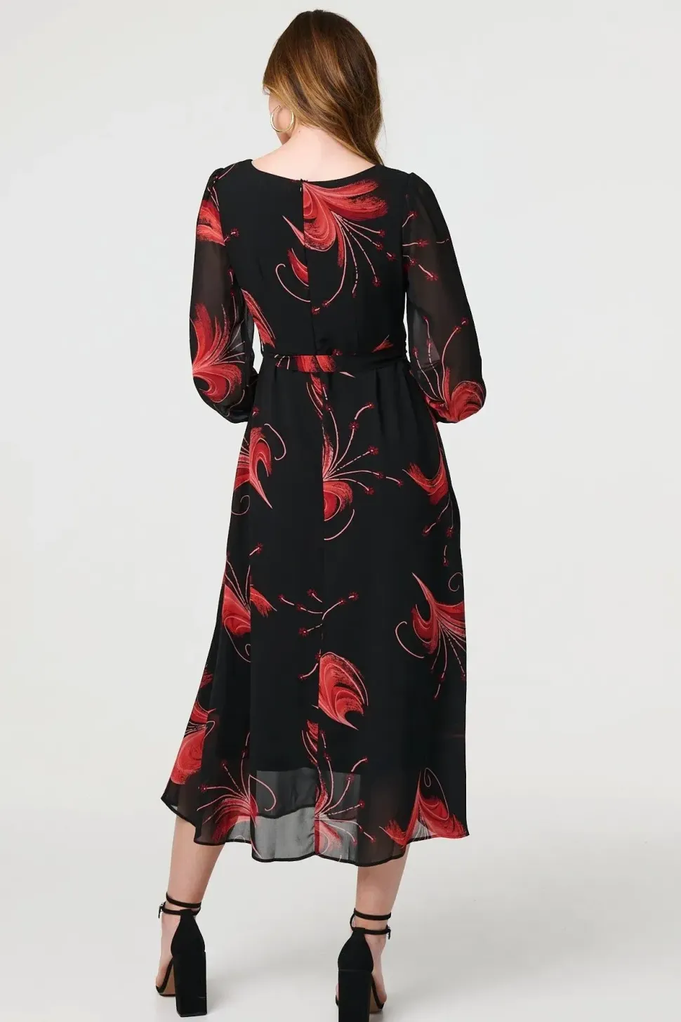 Tropical Print Mesh Layered Midi Dress