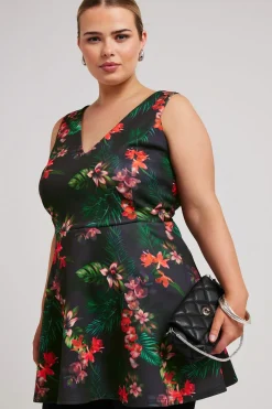 Tropical Print Peplum Top