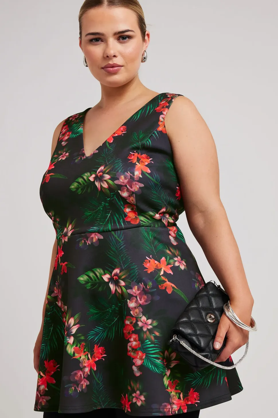 Tropical Print Peplum Top