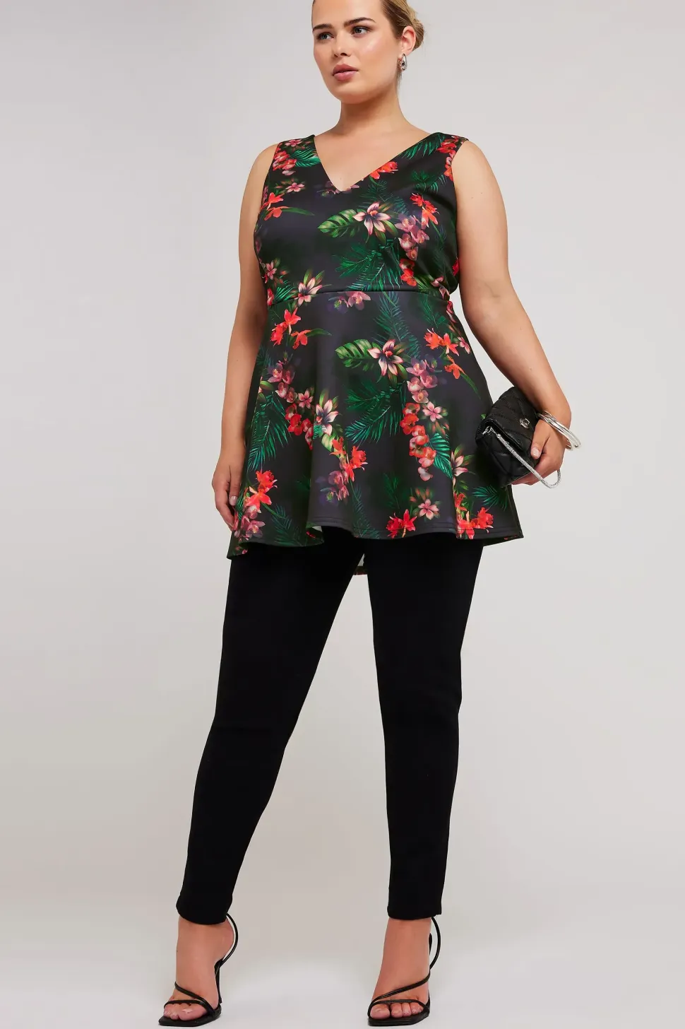 Tropical Print Peplum Top