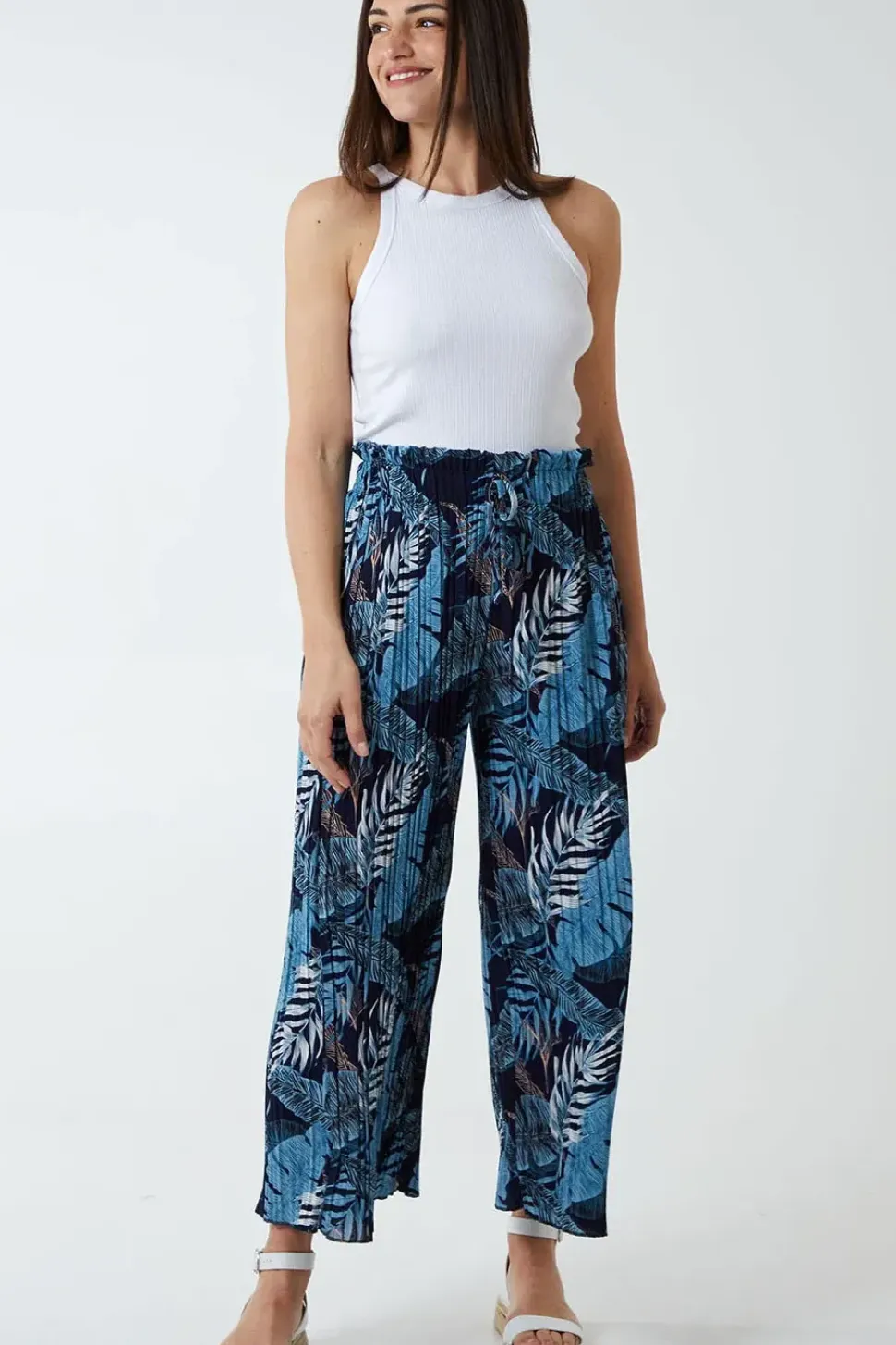 Tropical Print Pleated Wide Legs Trouser