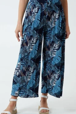 Tropical Print Pleated Wide Legs Trouser