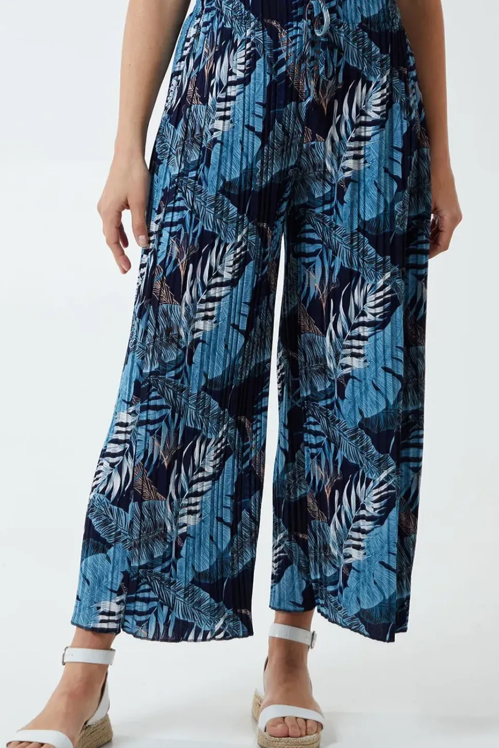 Tropical Print Pleated Wide Legs Trouser