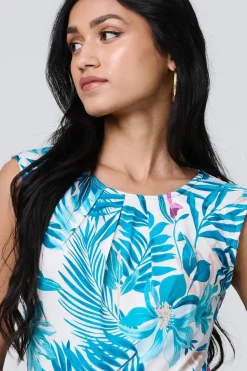 Tropical Print Sleeveless Knee Length Dress