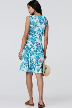 Tropical Print Sleeveless Knee Length Dress