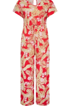 Tropical Print Wide Leg Jumpsuit