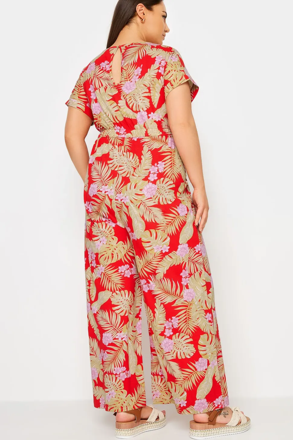 Tropical Print Wide Leg Jumpsuit