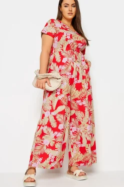 Tropical Print Wide Leg Jumpsuit