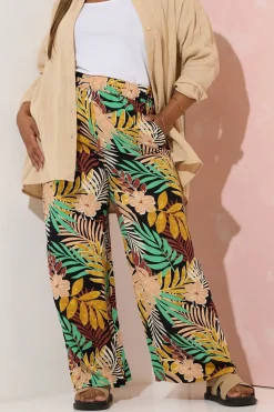 Tropical Print Wide Leg Trousers