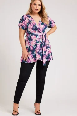 Tropical Print Wrap Top
