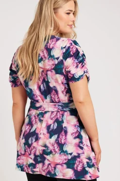 Tropical Print Wrap Top