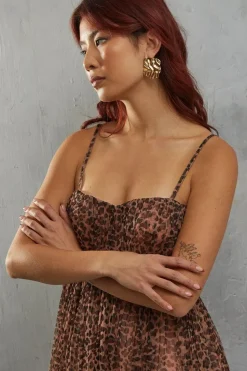 Tulle Animal Print Strappy Bandeau Maxi Dress