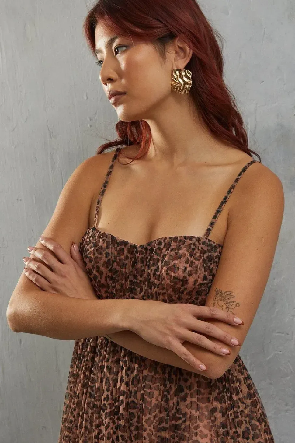 Tulle Animal Print Strappy Bandeau Maxi Dress