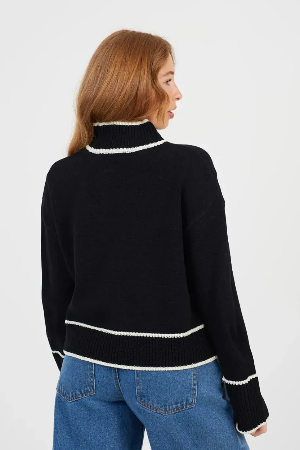 Turtleneck Knitted Jumper with Contrast Trim