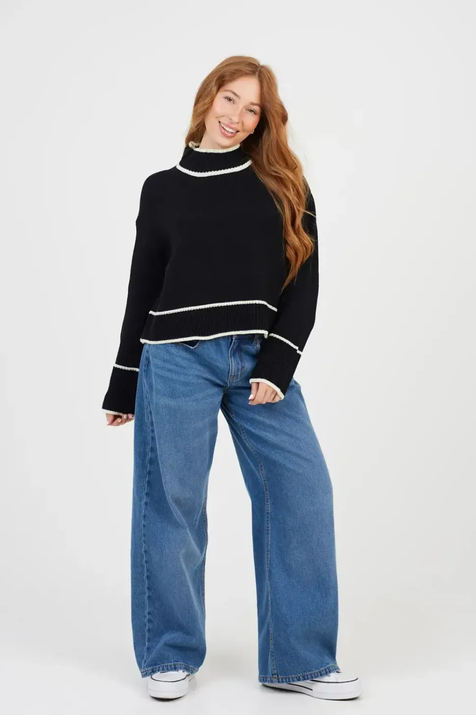 Turtleneck Knitted Jumper with Contrast Trim