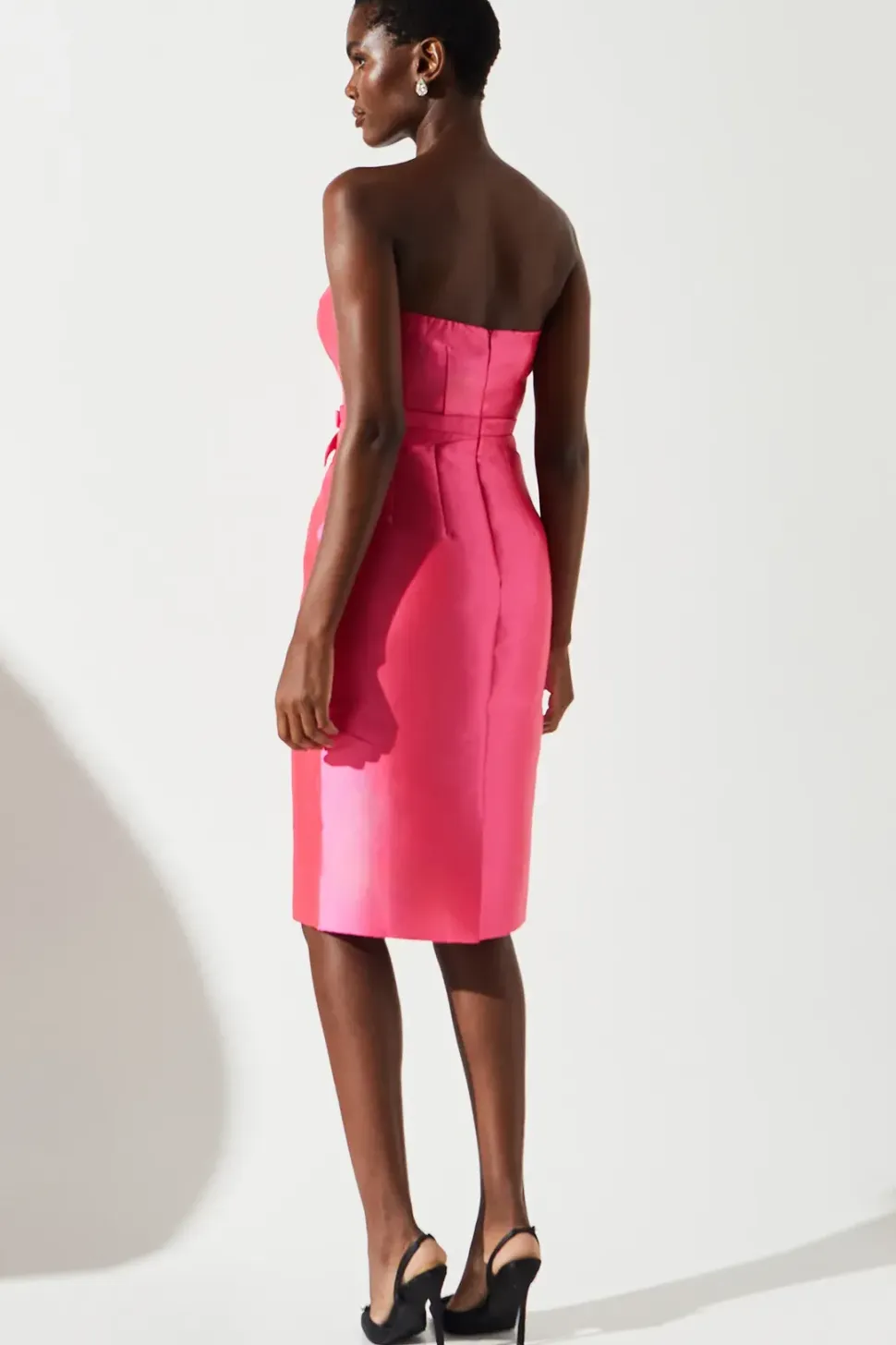 Twill Bandeau Midi Dress With Removable Straps