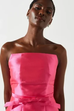 Twill Bandeau Midi Dress With Removable Straps