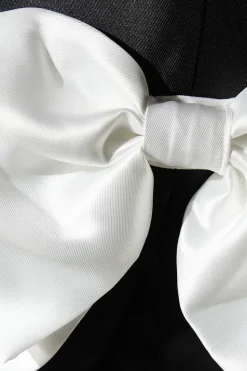 Twill Bardot Bow Waist Column Black Dress