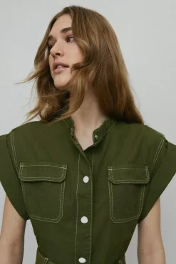 Twill Belted Patch Pocket Mini Dress