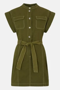 Twill Belted Patch Pocket Mini Dress