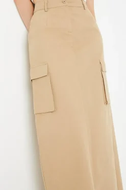 Twill Cargo Split Front Maxi Skirt