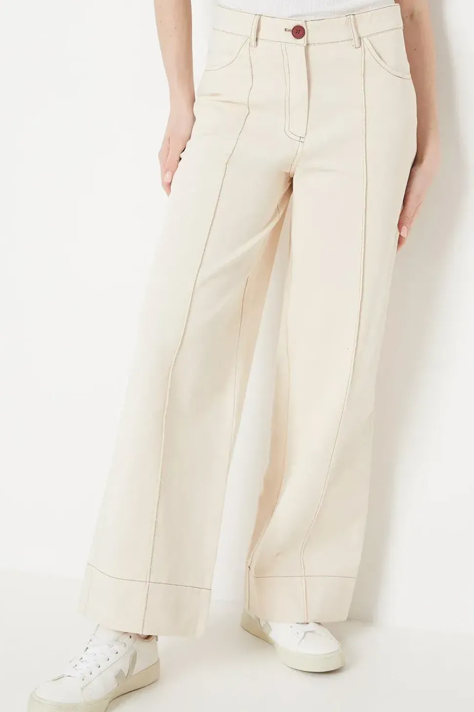 Twill Front Seam Straight Leg Trousers