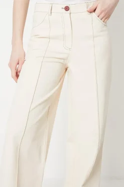 Twill Front Seam Straight Leg Trousers