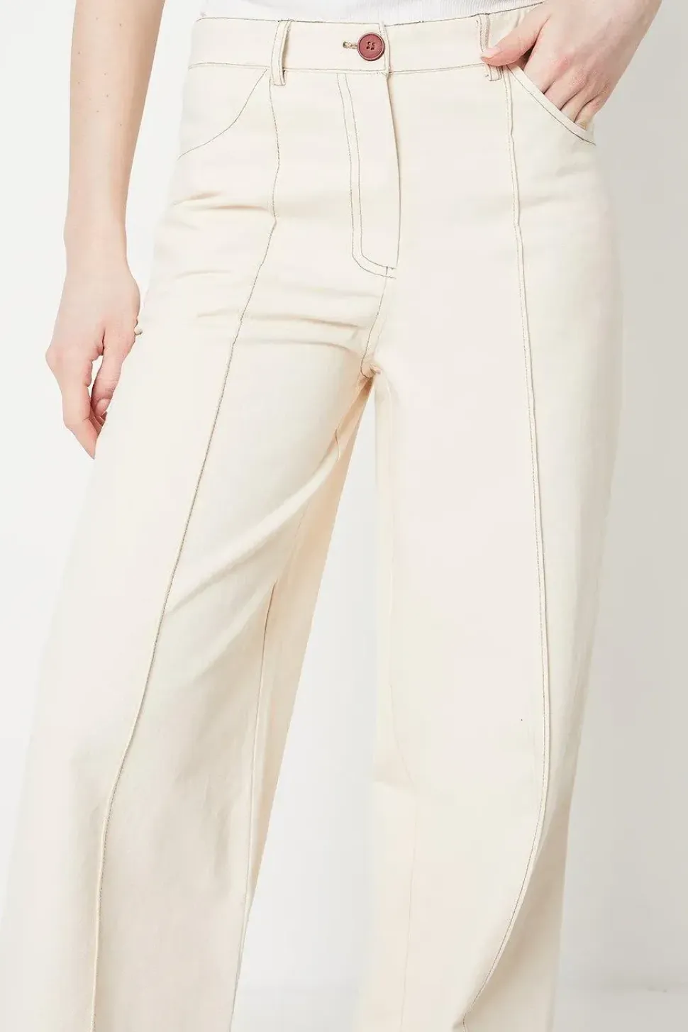 Twill Front Seam Straight Leg Trousers