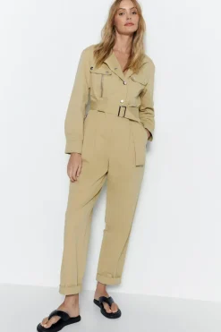 Twill High Neck Belted Utility Boilersuit