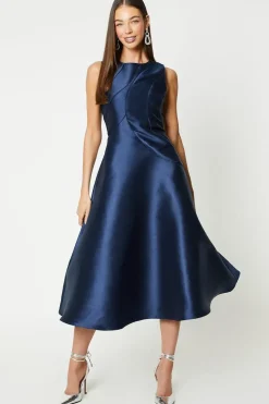 Twill Midi Dress With Piping