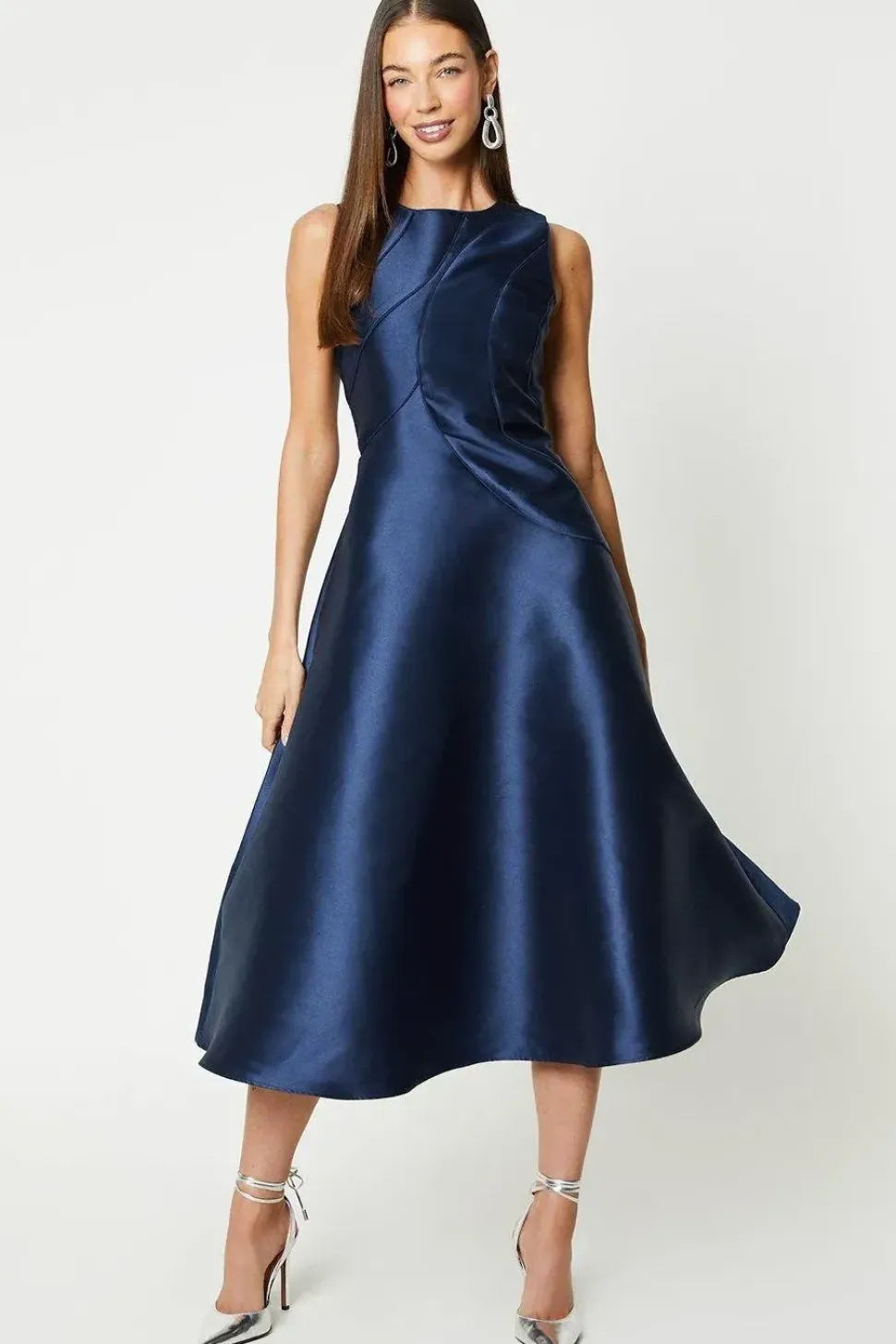 Twill Midi Dress With Piping
