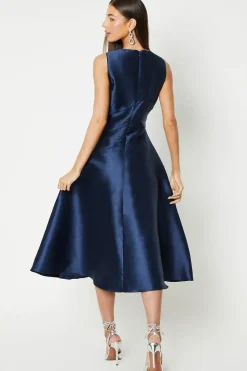 Twill Midi Dress With Piping