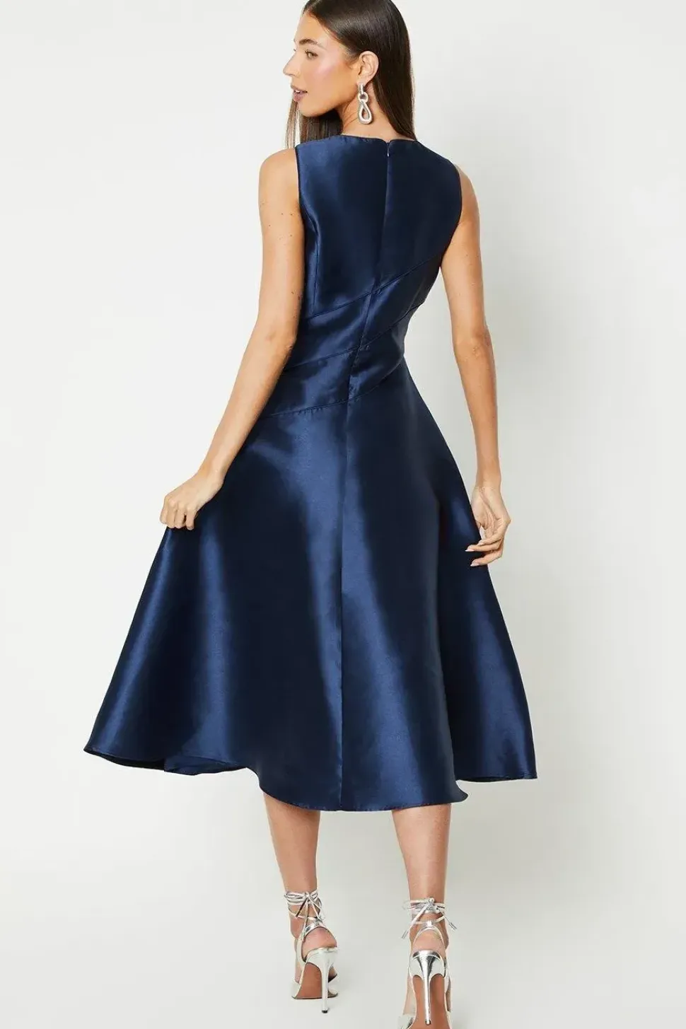 Twill Midi Dress With Piping
