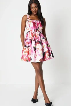 Twill Mini Dress With Square Neck