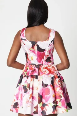 Twill Mini Dress With Square Neck