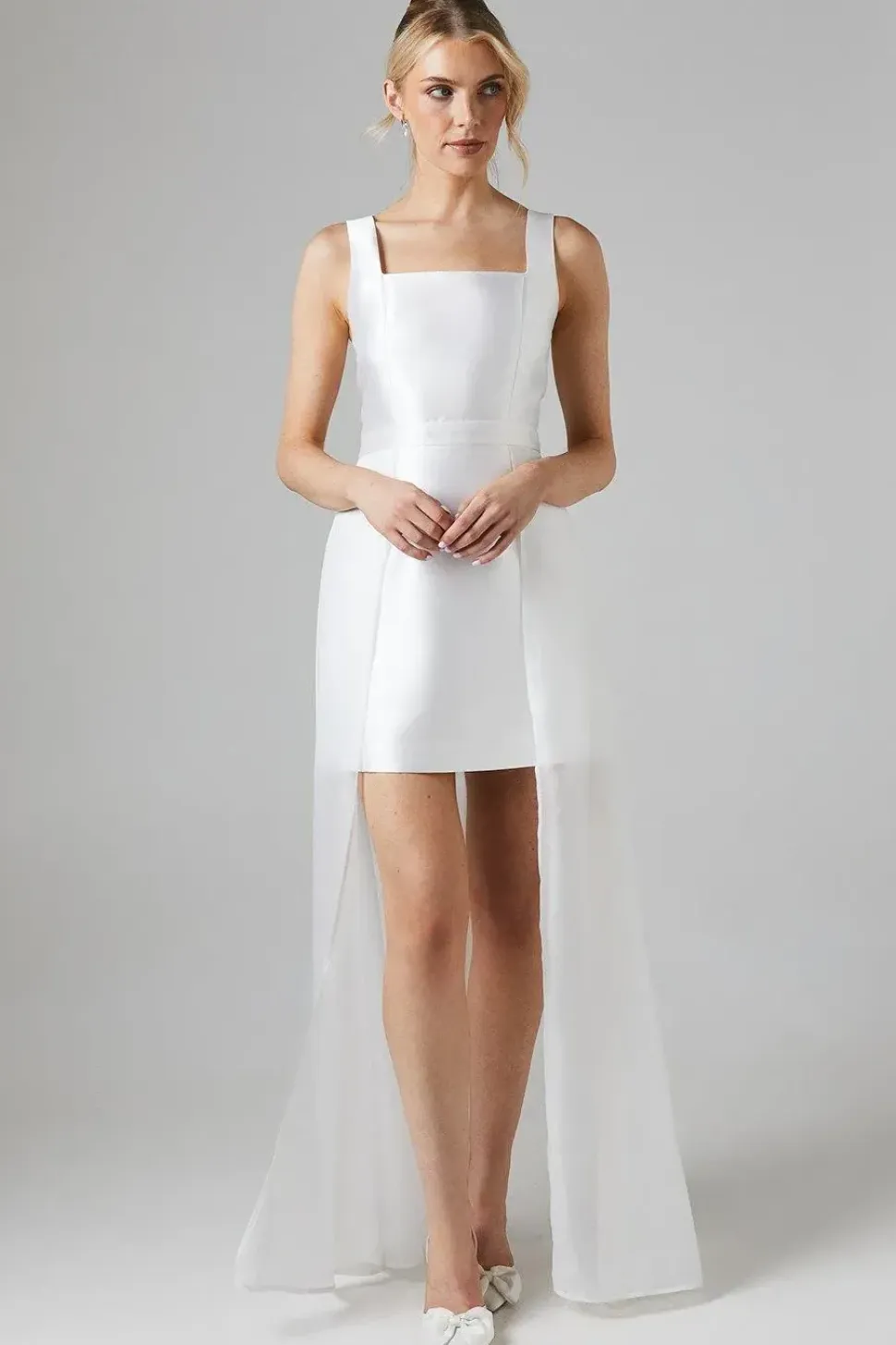 Twill Mini Wedding Dress With Organza Skirt