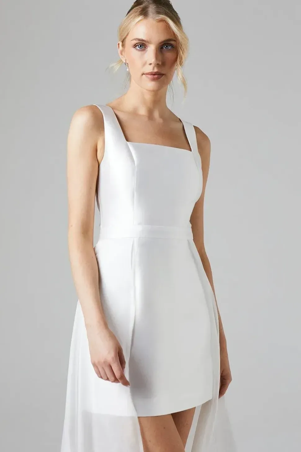 Twill Mini Wedding Dress With Organza Skirt