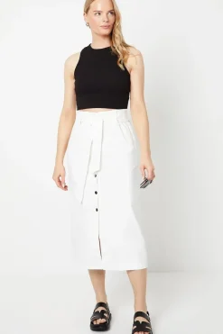 Twill Paperbag Midi Skirt