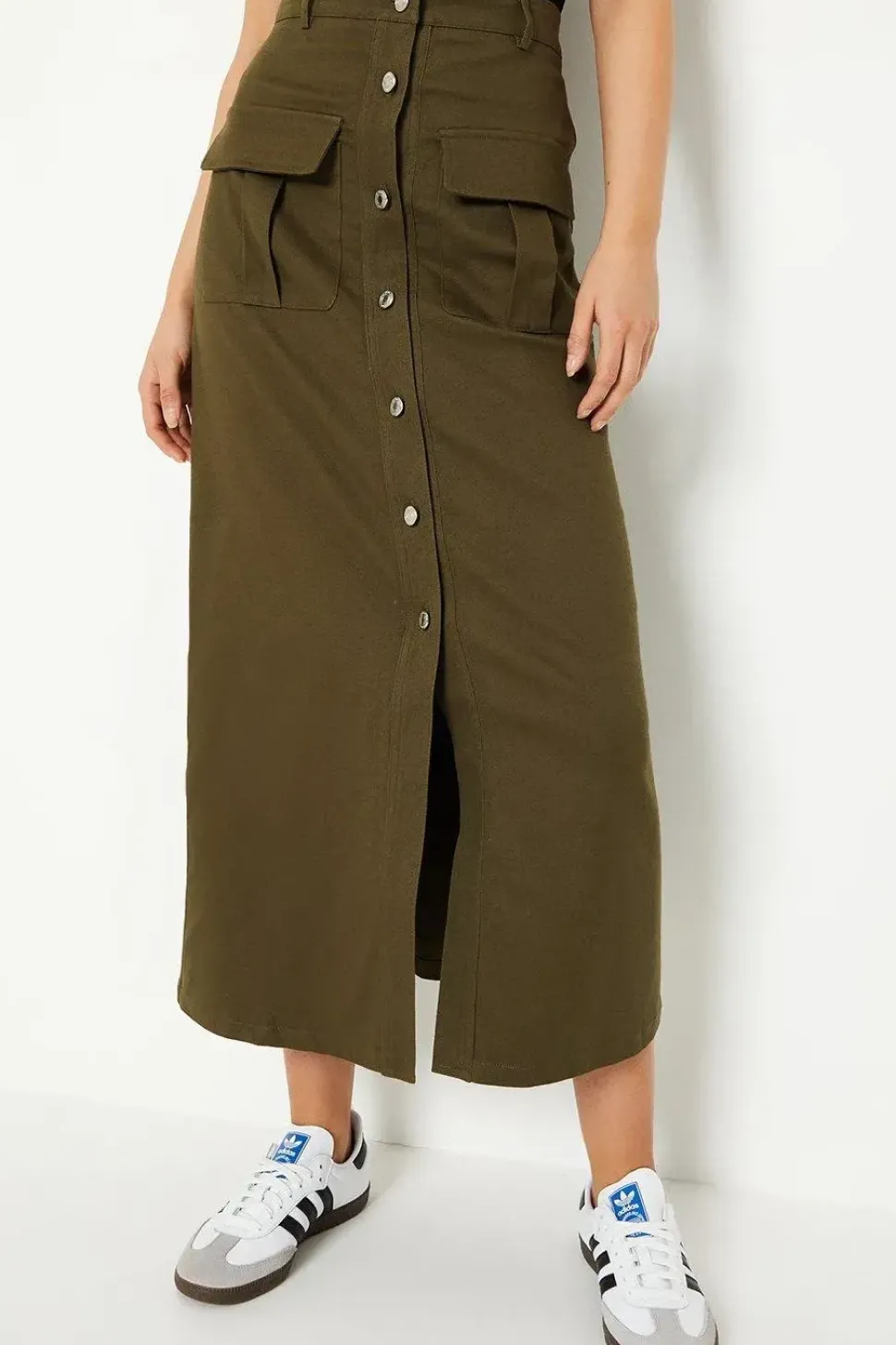 Twill Pocket Button Through Maxi Skirt
