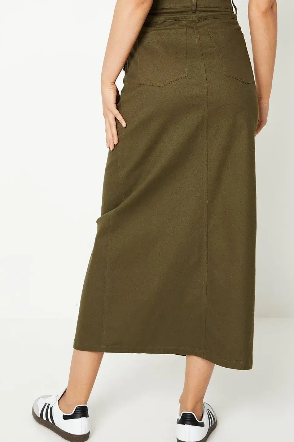 Twill Pocket Button Through Maxi Skirt